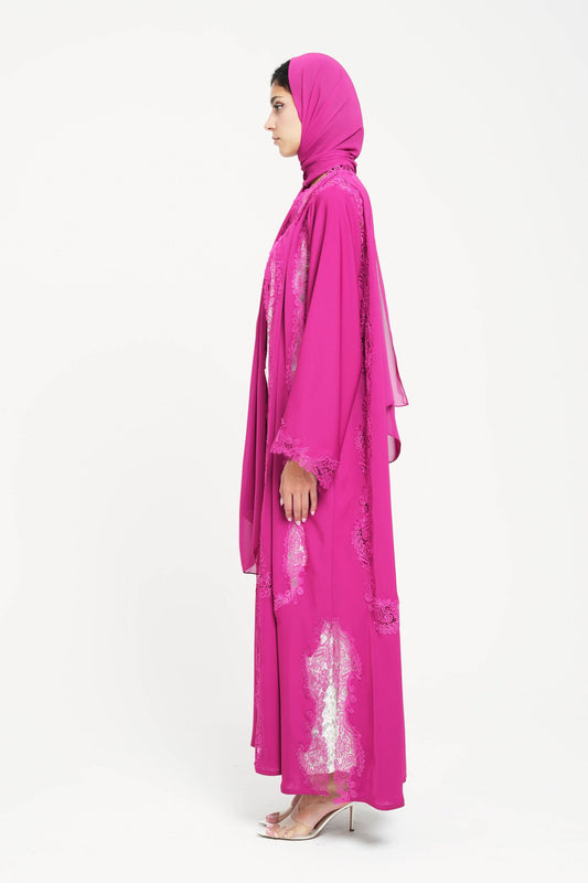Fuchsia Lace Abaya